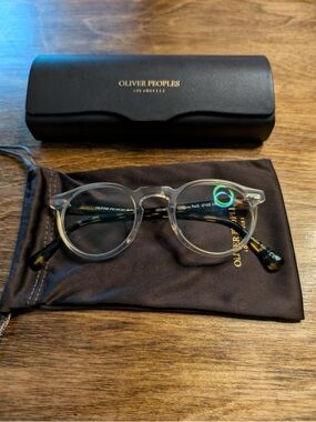 Oliver Peoples Clear Round Frame Glasses with Tortoiseshell Temples